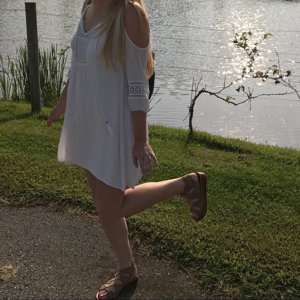 White Sleeved Flow Dress